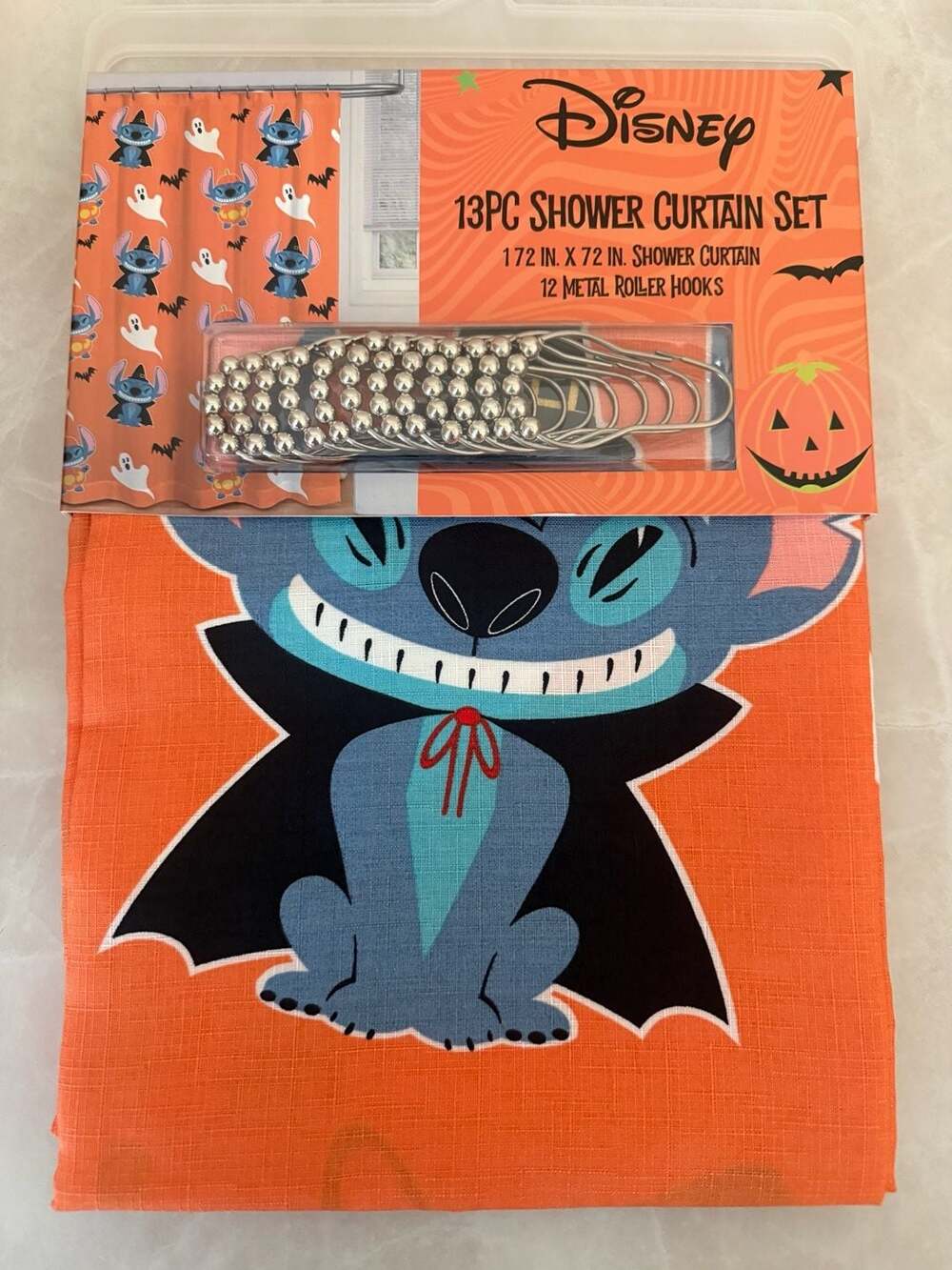 Disney Lilo & Stitch 13-Piece Halloween Shower Curtain Set with Metal  Hooks